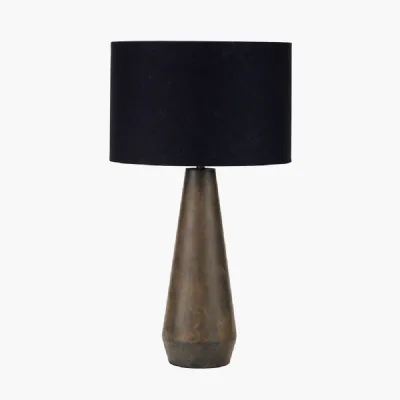 Arbor Verdi Gris Metal Conical Table Lamp Base with Lino 40cm Black Self Lined Linen Cylinder Lampshade