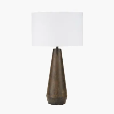 Arbor Verdi Gris Metal Conical Table Lamp Base with Lino 40cm White Self Lined Linen Cylinder Lampshade