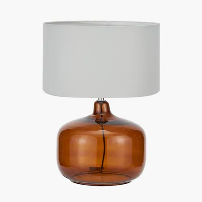 Corby Amber Glass Table Lamp Base with Harry 40cm Ivory Cotton Mix Cylinder Lampshade