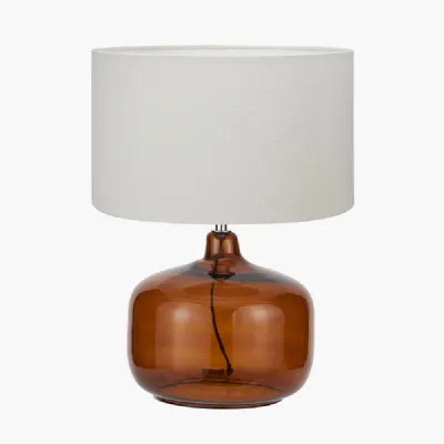 Corby Amber Glass Table Lamp Base with Henry 40cm White Handloom Cylinder Lampshade