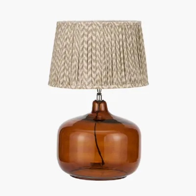 Corby Amber Glass Table Lamp Base with Vienna 40cm Taupe Chevron Mushroom Pleat Lampshade