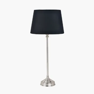 Auden Silver Metal Stick Table Lamp Base with Adelaide 25cm Black Tapered Cotton Mix Lampshade