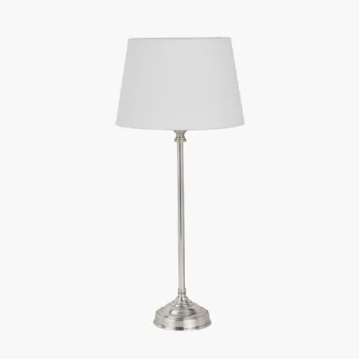 Auden Silver Metal Stick Table Lamp Base with Adelaide 25cm Ivory Tapered Cotton Mix Lampshade