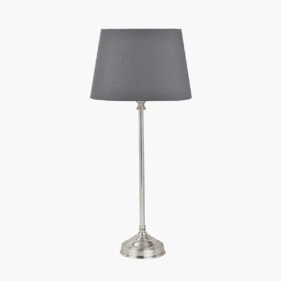 Auden Silver Metal Stick Table Lamp Base with Adelaide 25cm Steel Grey Tapered Cotton Mix Lampshade