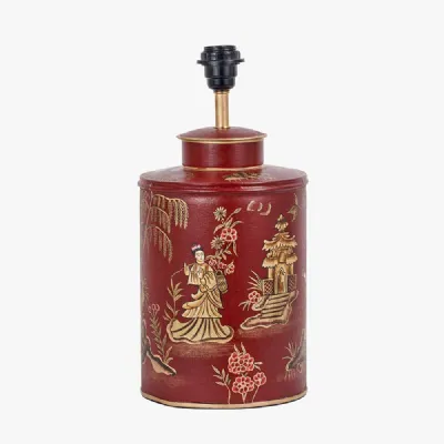 Landscape Red Hand Painted Metal Table Lamp Base