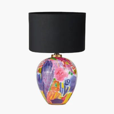 Matisse Multi Colour Ceramic Urn Table Lamp Base with Harry 40cm Black Cotton Mix Cylinder Lampshade
