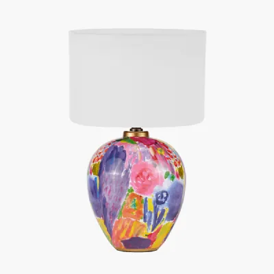 Matisse Multi Colour Ceramic Urn Table Lamp Base with Harry 40cm Ivory Cotton Mix Cylinder Lampshade