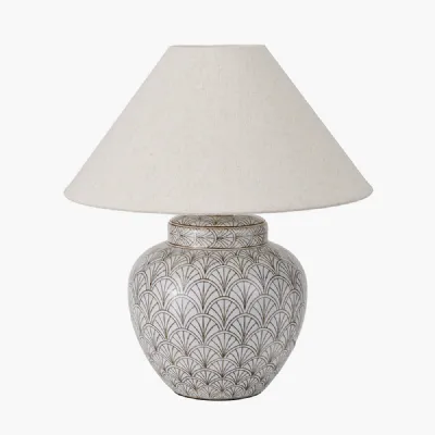 Barbier White Art Deco Fan Ceramic Table Lamp Base with Harley 45cm Slubby Hopsack Empire Lampshade
