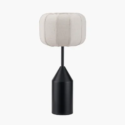 Oscar Black Metal and Natural Linen Structured Table Lamp