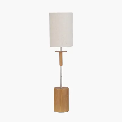 Bonham Natural Wood Veneer and Silver Metal Table Lamp