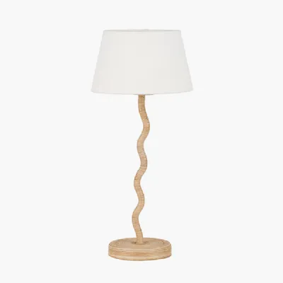 Palau Rattan Wave Table Lamp Base with Winston 20cm White Handloom Tapered Lampshade