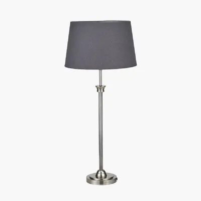 Salvatore Antique Silver Metal Table Lamp Base with Winston 35cm Grey Handloom Tapered Lampshade