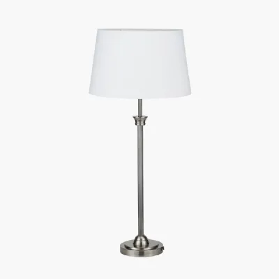 Salvatore Antique Silver Metal Table Lamp Base with Winston 35cm White Handloom Tapered Lampshade