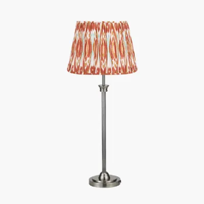 Salvatore Antique Silver Metal Table Lamp Base with Izara 35cm Cinnamon Ikat Patterned Mushroom Pleat Tapered Lampshade