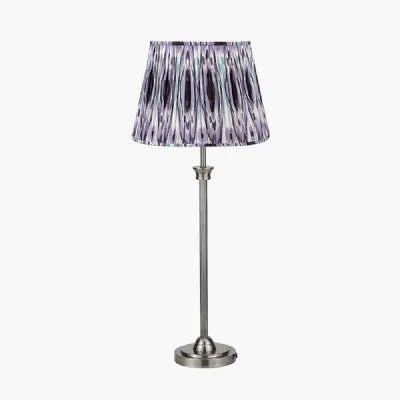 Salvatore Antique Silver Metal Table Lamp Base with Izara 35cm Lilac Ikat Patterned Mushroom Pleat Tapered Lampshade