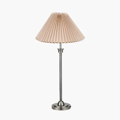 Salvatore Antique Silver Metal Table Lamp Base with Amelia 40cm Natural Linen Hard Pleat Tapered Lampshade