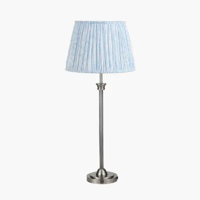 Salvatore Antique Silver Metal Table Lamp Base with Thiago 35cm Ocean Blue Stripe Mushroom Pleat Tapered Lampshade