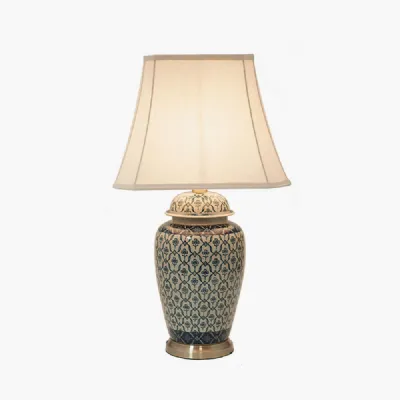 Blue and White Ginger Jar Table Lamp with Cream Shade