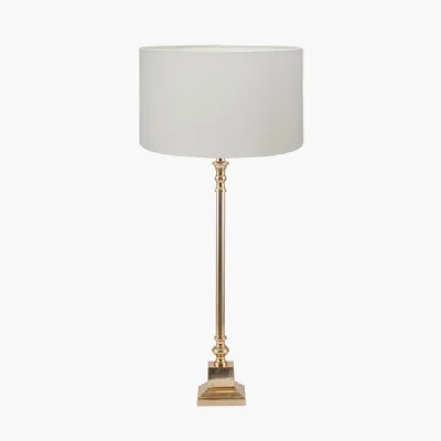 Claudius Gold Metal Stick Table Lamp Base with Henry 30cm White Handloom Cylinder Lampshade