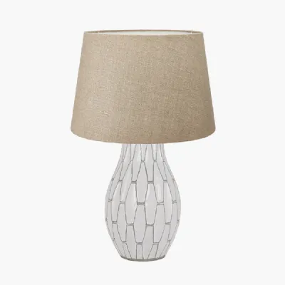 Gaudi White Stoneware Geometric Table Lamp Base with Milos 35cm Natural Linen Tapered Lampshade