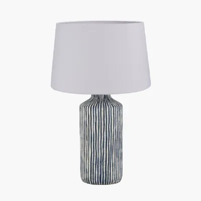Bude Blue and White Stripe Stoneware Table Lamp Base with Winston 40cm White Handloom Tapered Lampshade