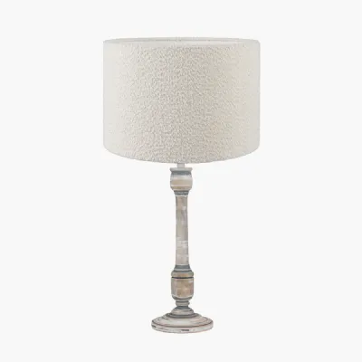 Captiva Grey Wash Mango Wood Table Lamp Base with Rouen 35cm White Boucle Cylinder Lampshade
