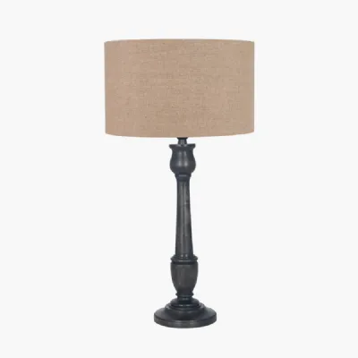 Captiva Antique Black Mango Wood Table Lamp Base with Edward 35cm Natural Linen Cylinder Lampshade