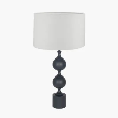 Asilah Matt Black Aluminium Tall Footed Table Lamp Base with Lino 40cm White Self Lined Linen Cylinder Lampshade