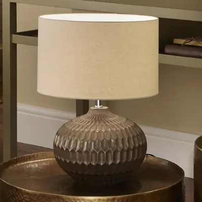 Bronze Glazed Metallic Ceramic Table Lamp with Linen Shade