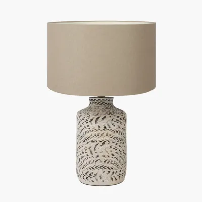 Atouk Textured Natural and Black Stoneware Table Lamp Base with Henry 35cm Taupe Handloom Cylinder Lampshade