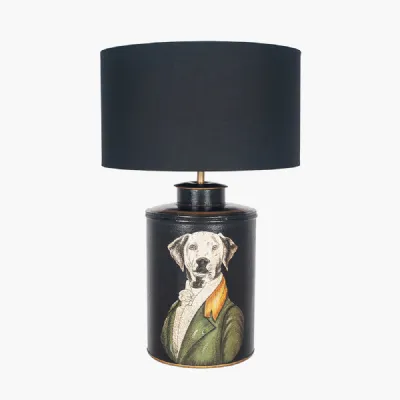 Pointer Black Hand Painted Dog Table Lamp Base with Harry 40cm Black Cotton Mix Cylinder Lampshade