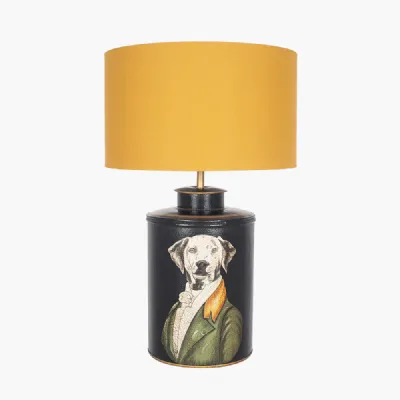 Pointer Black Hand Painted Dog Table Lamp Base with Henry 40cm Mustard Handloom Cylinder Lampshade