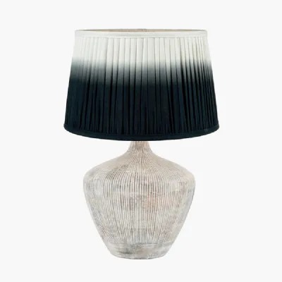 Manaia White Wash Textured Wood Table Lamp Base with Scallop 35cm Black Ombre Soft Pleated Tapered Shade