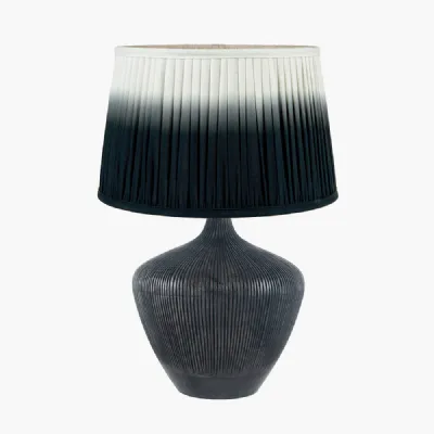 Manaia Antique Black Textured Wood Table Lamp Base with Scallop 35cm Black Ombre Soft Pleated Tapered Shade