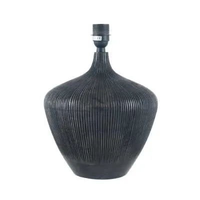 Antique Black Textured Wood Table Lamp