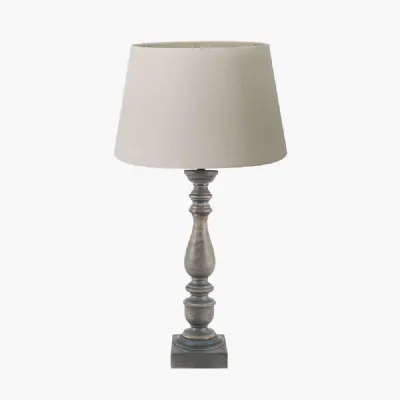 Alia Grey Wash Turned Mango Wood Table Lamp Base with Coast 45cm Cream Calico Tapered Lampshade