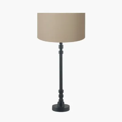 Rhode Matt Black Stick Metal Table Lamp Base with Henry 30cm Taupe Handloom Cylinder Lampshade