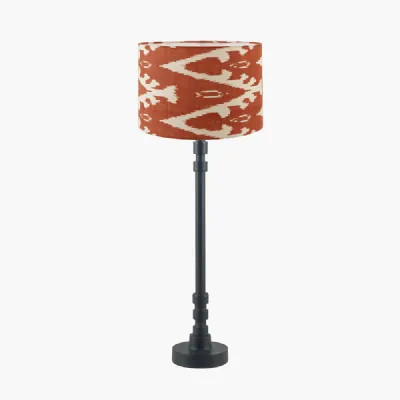 Rhode Matt Black Stick Metal Table Lamp Base with Lars 30cm Cinnamon Ikat Patterned Cylinder Lampshade