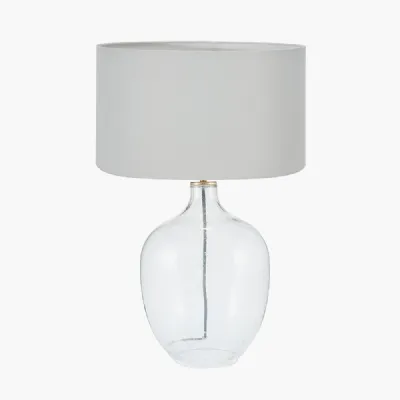 Islay Clear Bubble Glass Table Lamp Base with Harry 40cm Ivory Cotton Mix Cylinder Lampshade