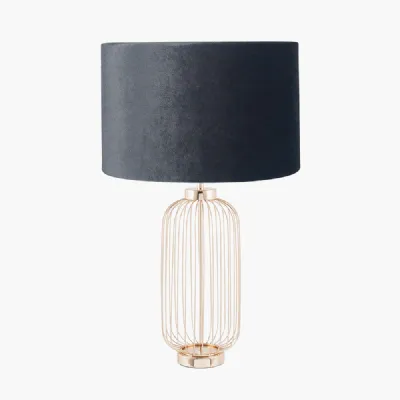 Dania French Gold Metal Wire Tall Table Lamp Base with Bow 40cm Slate Velvet Cylinder Lampshade