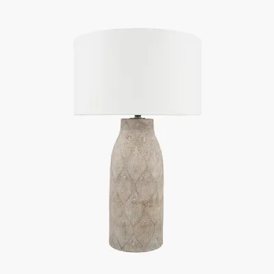 Palawan Stone Grey Feather Stoneware Table Lamp Base with Henry 40cm White Handloom Cylinder Lampshade