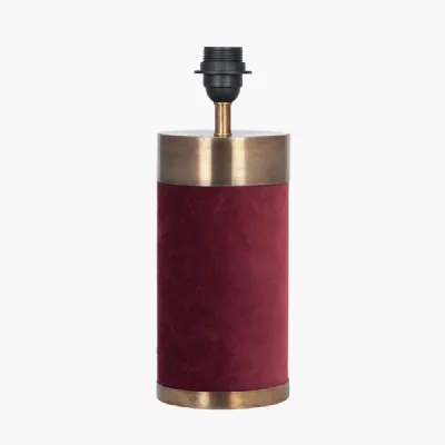 Red Velvet and Antique Gold Metal Table Lamp Base Only