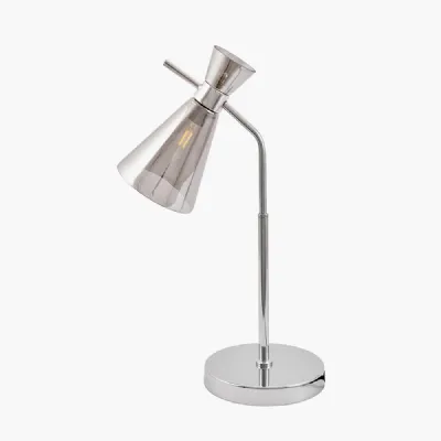 Smoke Glass and Silver Metal Waisted Table Lamp