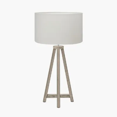 Whitby Grey Wash Wood Tapered 4 Post Table Lamp Base with Henry 35cm White Handloom Cylinder Lampshade