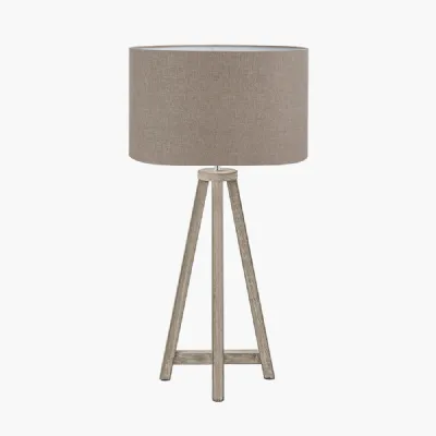 Whitby Grey Wash Wood Tapered 4 Post Table Lamp Base with Edward 35cm Natural Linen Cylinder Lampshade