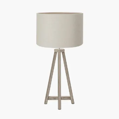 Whitby Grey Wash Wood Tapered 4 Post Table Lamp Base with Lino 35cm Grey Self Lined Linen Cylinder Lampshade