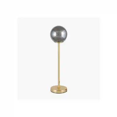 Smoked Glass Orb and Gold Metal Table Lamp