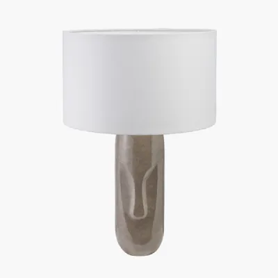 Visage Grey Face Design Tall Stoneware Table Lamp Base with Henry 45cm White Handloom Cylinder Lampshade