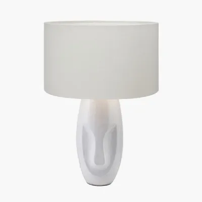 Visage White Face Design Small Stoneware Table Lamp Base with Henry 35cm White Handloom Cylinder Lampshade