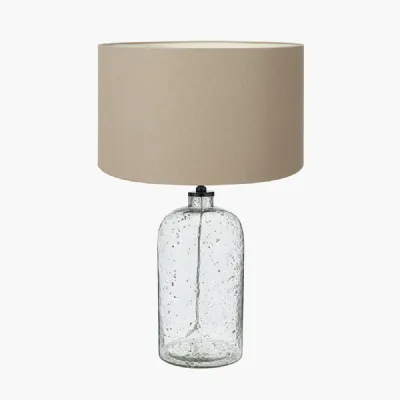 Ophelia Grey Bubble Glass Table Lamp Base with Henry 40cm Taupe Handloom Cylinder Lampshade
